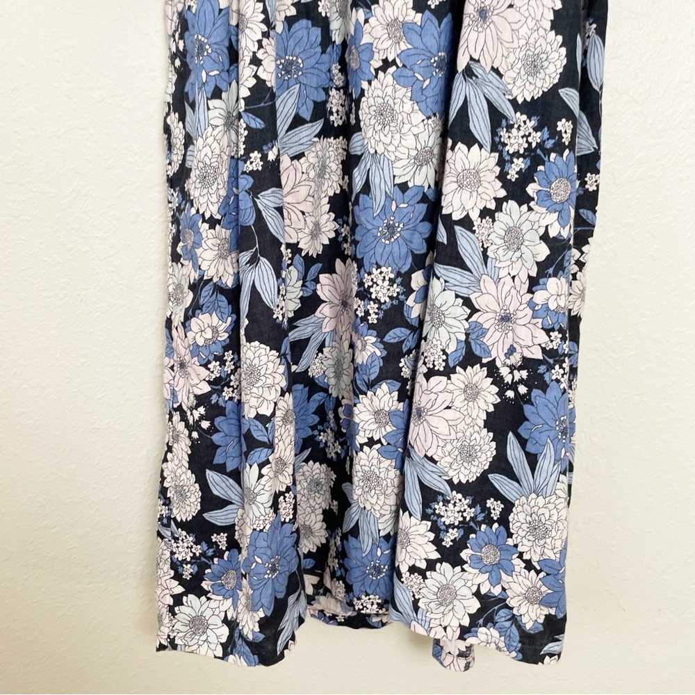 J Crew blue linen daydream zinnia floral smocked 3/4 sleeve dress L Tall - Picture 13 of 15